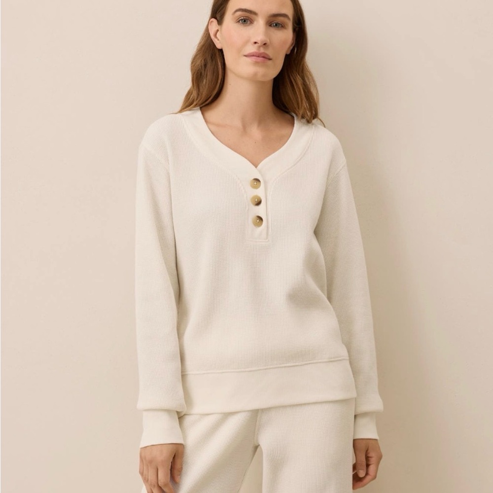 NWT Pact Women's Sienna Thermal Waffle Henley Pullover - Picture 4 of 16